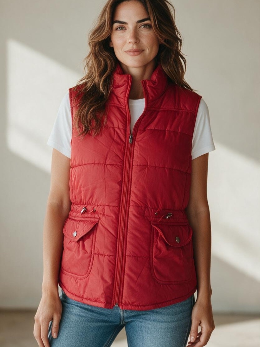 New York & Company Red Quilted Sleeveless Puffer Vest